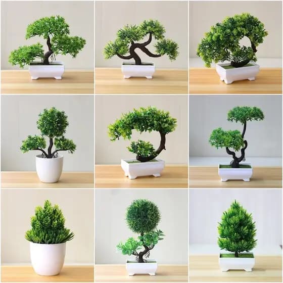 [Planta + Vaso] Plantas Artificiais Pequeno De Árvore Bonsai Falsas Flores Enfeites Em Vasos Para Jardim Mesa De Quarto