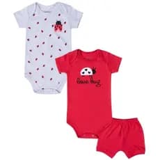 kit Body Bebê Menina 3 peças Verão - Body Manga Curta e Short tapa fralda Algodão - Enxoval Bebê Menina - Bodies Bebê