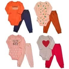 kit 4 peças body manga longa e mijão Algodão menina e menino enxoval bebê