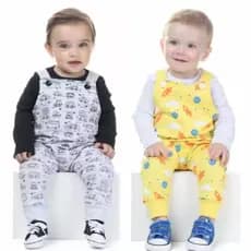 Kit Jardineira Longa Bebê Menino Body Manga Longa 100% Algodão Jardineira Bebê Inverno Macacão Bebê