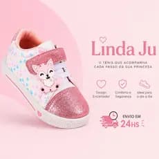 Tênis Menina Infantil Linda Ju Velcro Raposinha Rosa com Glitter