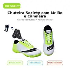 Chuteira Society com Meião e Caneleira Adulto Infantil Perflex Colada e Costurada