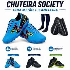 Chuteira Society Infantil VELOSFIT com MEIÃO e CANELEIRA Colada e Costurada 26 ao 33