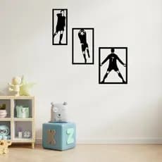 Trio Quadros Decorativos CR7 Cristiano Ronaldo Jogador Futebol Menino Acrílico 2mm Preto Fosco