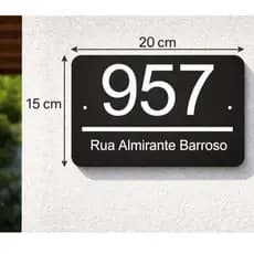Placa em Acrílico Preto, Numero Branco Acrílico Para Endereço, Condomínios e empresa 20x15