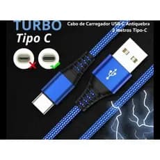 Cabo USB-C Inova 2 Metros Nylon Trançado Turbo Anti-Quebra Reforçado