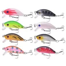 kit 8 iscas artificial 5cm 2 anzóis gararateias