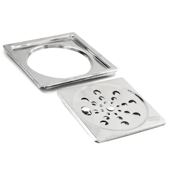 Acabamento Ralo 10x10 Inox Grelha +porta Ralo Quadrado Cromado suporte