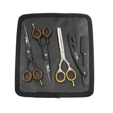 Kit Profissional Tesouras Cabelo Barbeiro + Navalhete Aço