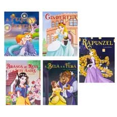 Kit 5 Mini Livros Princesas Disney Histórias Clássicas Infantis para Encantar Sortido Educativo Colorido para Crianças