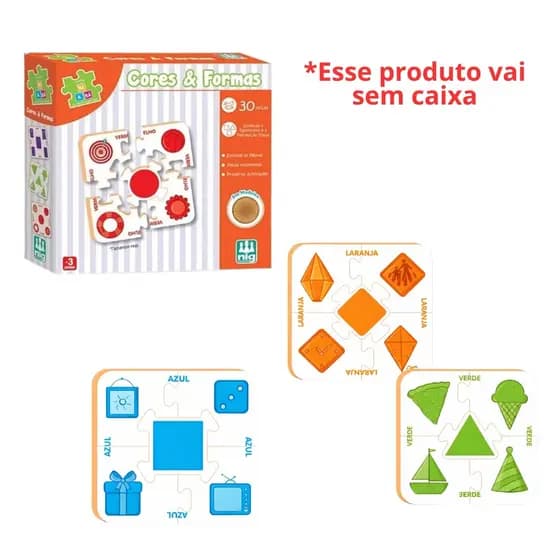 Quebra Cabeça Jogo De Encaixe Infantil Cores e Formas Com 30 Peças Em Madeira Para Crianças Aprenderem Brincando - Nig