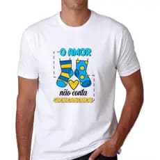 Camiseta Síndrome de Down meias coloridas O amor não conta cromossomos T21 temos infantil, camisetas normais e baby look