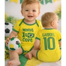 Body Minha Primeira Copa personalizado com nome frase e numero