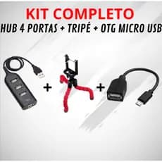 Kit Hub USB 1 Metro 2.0 4 Entradas USB + Tripé + Cabo Micro Usb V8