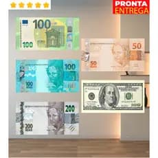 Toalha de Praia Piscina Banho Felpa Estampada Nota Duzentos 200 ou Nota Cem 100 ou Dolar ou Nota Cinquenta 50 ou Euro