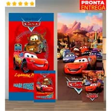 Toalha de Banho ou Rosto/Mão Lancheira Para Escola Infantil Carros Praia Piscina Felpa Estampada