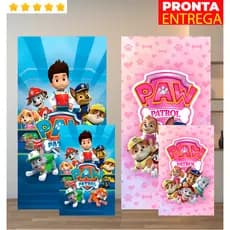Toalha de Banho, Rosto/Mão Lancheira Patrulha Canina Azul e Rosa Praia Piscina Felpa Estampada