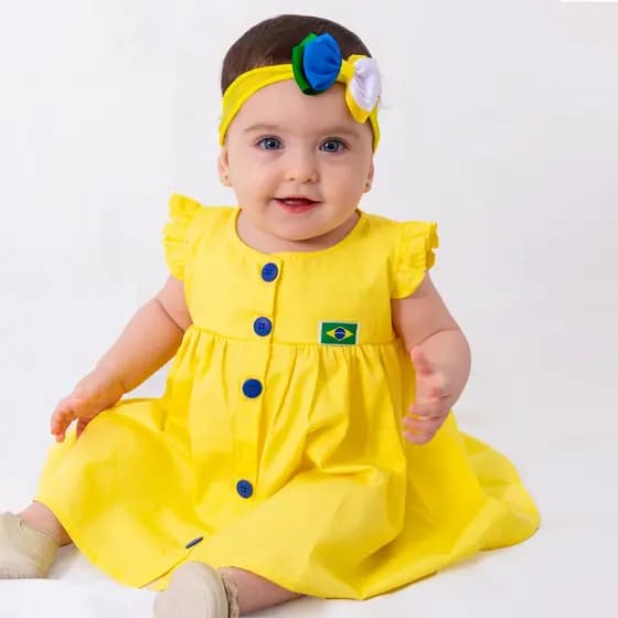 Vestido de Bebê Menina do Brasil 100% Algodão Mundo Nina