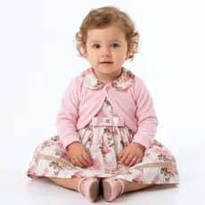 Vestido Bebe com Bolero 100% Algodão Imperial Rosa Roupa de Bebê Menina MUNDO NINA KIDS