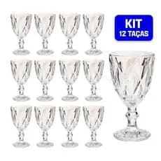 Jogo De 12 Taças De Vidro Diamond 340ml Transparente