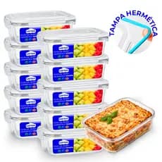 Conjunto Potes Vidro Hermético Marmita Com 4 Travas 1040ml Fitness