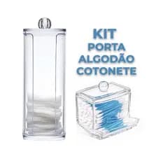 Conjunto Suporte Porta Cotonete em Acrílico com Tampa e Porta Algodão em Acrílico Limpeza De Pele