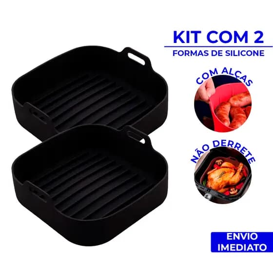 2 Forma de Silicone Air Fryer Grande 20CM Assadeira Fritadeira Quadrada