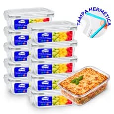 Conjunto de Potes de Vidros 370ml Hermeticos para Marmitas Fitness com 4 Travas Forno Airfryer