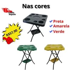 Mesa Petisqueira de Plástico Dobrável Churrasco Gourmet Mesinha Preta Amarela e Verde