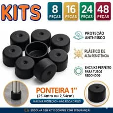 Kit Ponteira Externa 1" (25mm/2,5cm) Plástico para Pé de Cadeira Protetor Antirrisco Kit 8 a 48