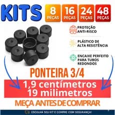 Kit Ponteira Externa Pé de Cadeira 3/4 19mm (1,9cm) Plástico Preto Protetor Piso Kit de 8 a 48 UND