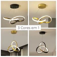 Luminária de Teto Lustre Pendente LED Moderno com Três Cores de Luz para Sala, Quarto, Cozinha e Ambientes Internos