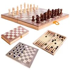 Jogo Xadrez Dama Gamão Madeira 3 Em 1 29x29 Tabuleiro