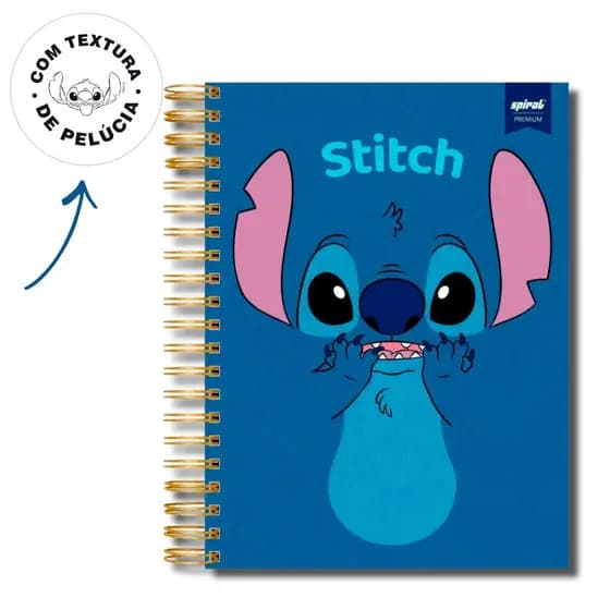 Caderno Stitch Capa Textura de Pelúcia - Capa Premium Lançamento Universitário Disney