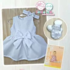 Kit Batizado Bebe Menina Vestido Branco faixinha meia calça sapatilha