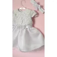 Vestido de Bebê Menina Festa Branco Renda Flores Vestido Batizado Recem Nascido Daminha Casamento