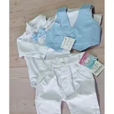 Conjunto Batizado Bebê Menino Colete Colorido Calça Branca