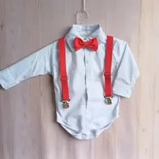 Roupa Batizado Bebê Menino Kit Camisa+suspensório+gravata Borboleta