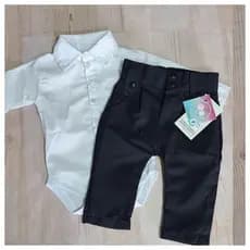 Roupa Social Bebê Menino Batizado Calça +Camisa Body