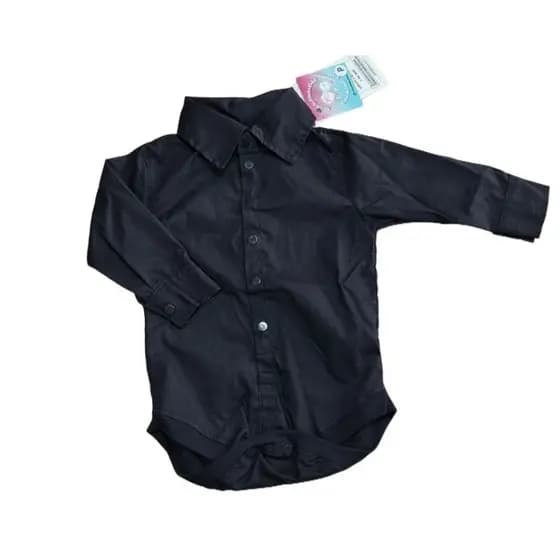 Camisa Body Bebê Preta Bita Manga Longa Camisa Social Bebê Menino