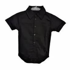 Camisa Body Bebê Menino Bita Preta Manga Curta Camisa Social Bebê