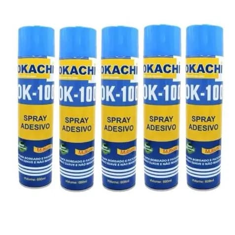 Kit com 5 Cola Okachi Spray Temporária Patchwork Bordados Tecidos - 600 ml