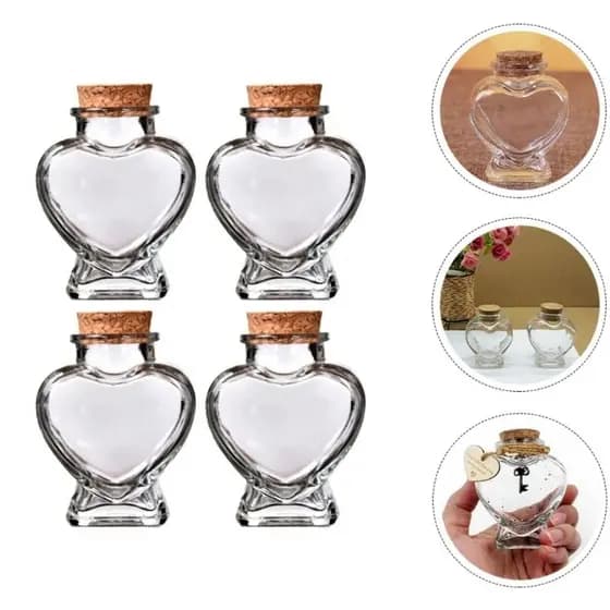 kit 5 Pote de Vidro Coração com Tampa de rolha 70ml Potinho de Coração decoração Vidro Essências tempero Lembrancinha
