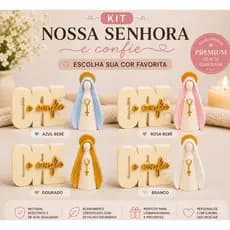 Kit Decorativo Cristão Nossa Senhora + Letreiro Ore e Confie | Presente Religioso Fé e Proteção