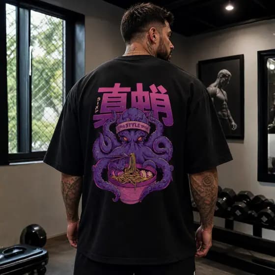 Camiseta Oversized Premium Streetwear Academia Camisa Estampada Carboctopus 100% Algodão Masculina e Feminina Fitness