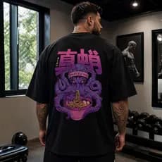 Camiseta Oversized Premium Streetwear Academia Camisa Estampada Carboctopus 100% Algodão Masculina e Feminina Fitness