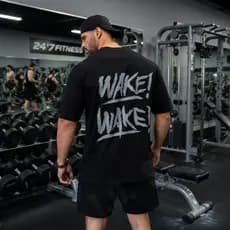 Camiseta Oversized Academia Treino Pesado Wake Wake Gym Streetwear  Camisa100% Algodão Larga