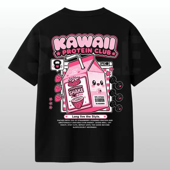 Camiseta Oversized Anime Kawaii Streetwear 100% Algodão Feminino Academia Casual Camisa Estampada Premium Gym