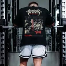 Camiseta Oversized Berserk Musculação Grande Algodão Anime Treino Treino Moda ID172