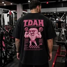 Camiseta Oversized TDAH Premium Camisa Academia Streetwear Maromba Fitness Pump Cover Masculina Feminina 100% Algodão